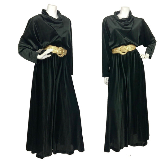 VTG 60s 70s BLACK VELVET COWL NECK BATWING STUDIO 54 PARTY DISCO JUMPSUIT 8 10
