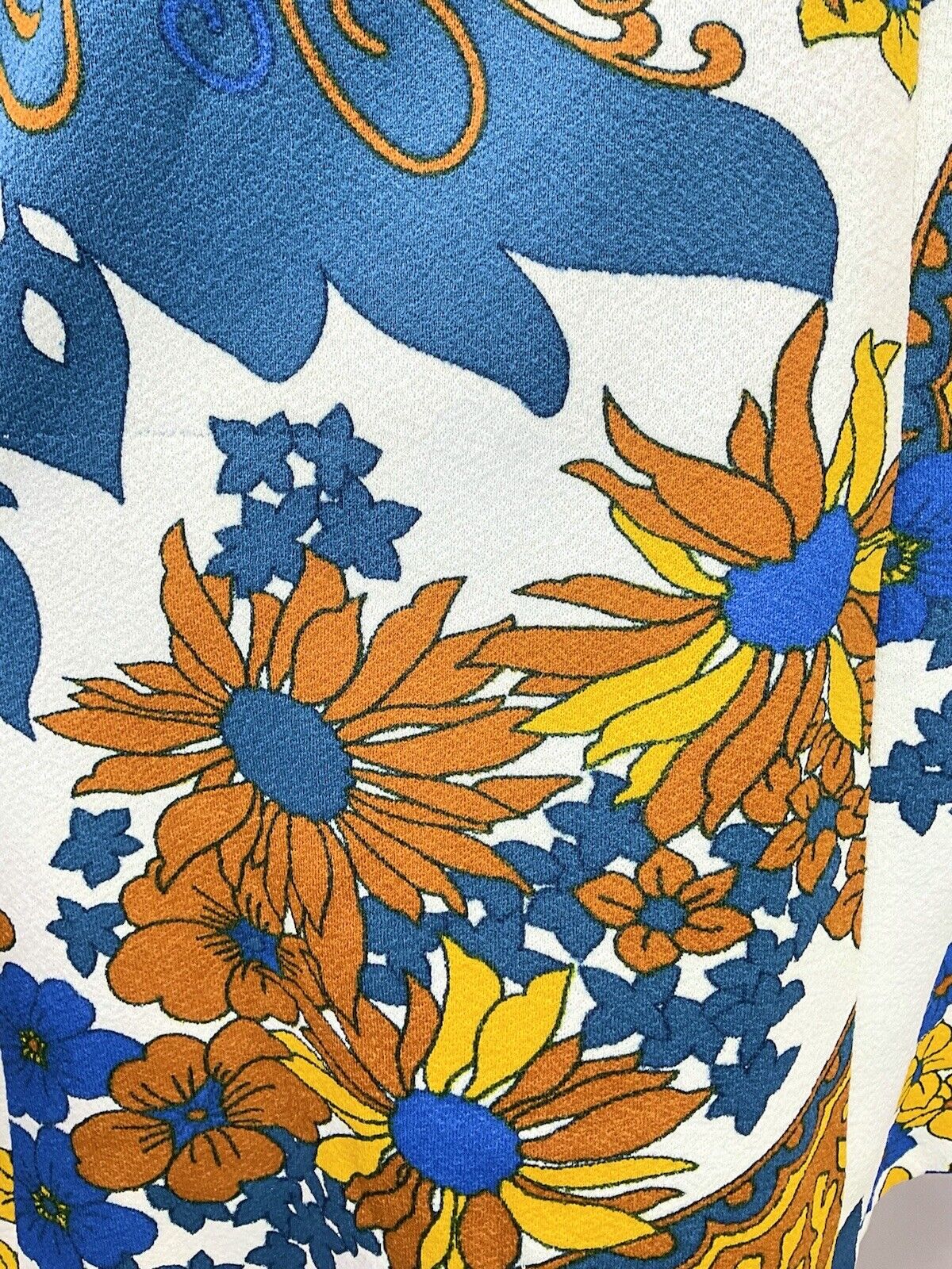 VINTAGE 60s 70s WHITE BLUE YELLOW PSYCHEDELIC FLORAL SLEEVELESS MOD DRESS 6