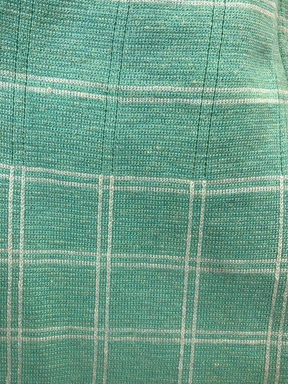 VINTAGE 60s 70s MINT GREEN WHITE STRIPED CHECKED GEOMETRIC MOD WOOL SKIRT 8 10