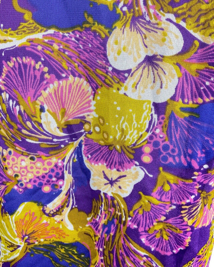 VINTAGE 60s 70s PURPLE YELLOW WHITE PSYCHEDELIC MOD FLORAL SUMMER DRESS 16 18