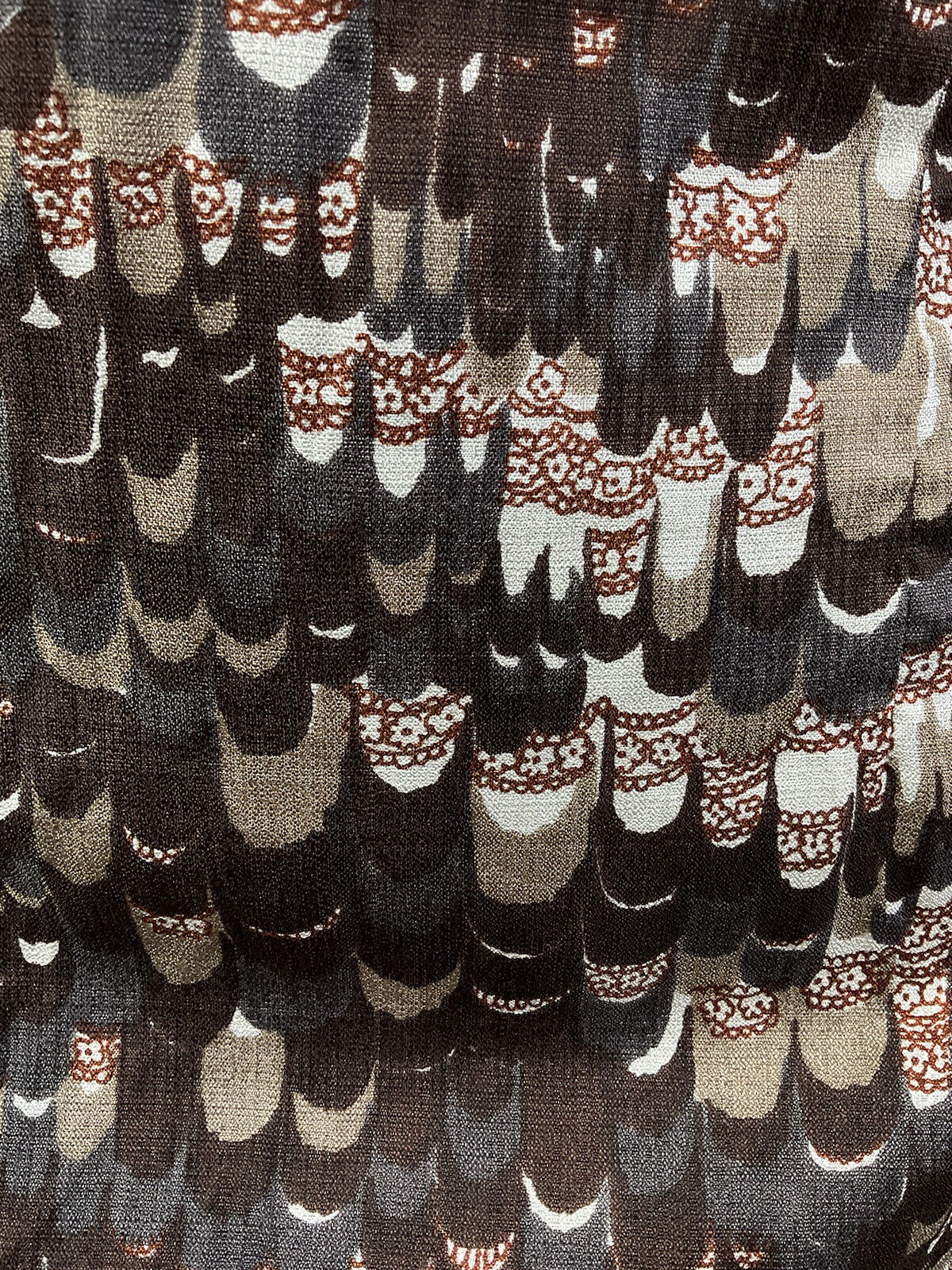 VTG 60s 70s BROWN WHITE SILVER PSYCHEDELIC SCALES SPOON COLLAR SHIRT DRESS 14 16