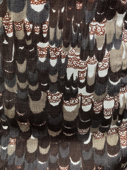 VTG 60s 70s BROWN WHITE SILVER PSYCHEDELIC SCALES SPOON COLLAR SHIRT DRESS 14 16