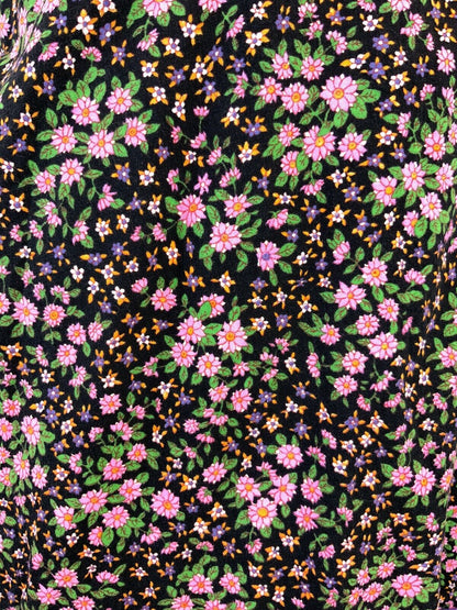 VTG 60s 70s BLACK PURPLE PINK FLORAL DITSY BOHO SLEEVELESS RUFFLE DRESS 16 18