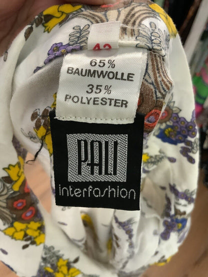 VINTAGE 60s 70s WHITE BROWN YELLOW PLAID FLORAL SPOON COLLAR SHIRT DRESS 12 14