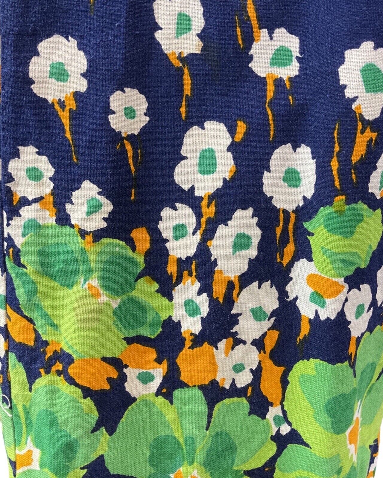 VINTAGE 60s 70s BLUE WHITE GREEN FLORAL ABSTRACT SLEEVELESS SUMMER DRESS 16 18