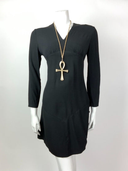 VINTAGE 60s 70s JET BLACK EMPIRE LINE MOD SWING DRESS 10 12