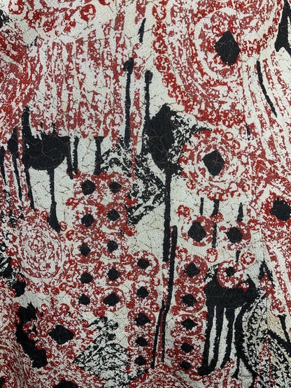 VINTAGE 60s 70s CREAM BLACK RED PSYCHEDELIC SWIRL BELTED SWING DRESS 12 14