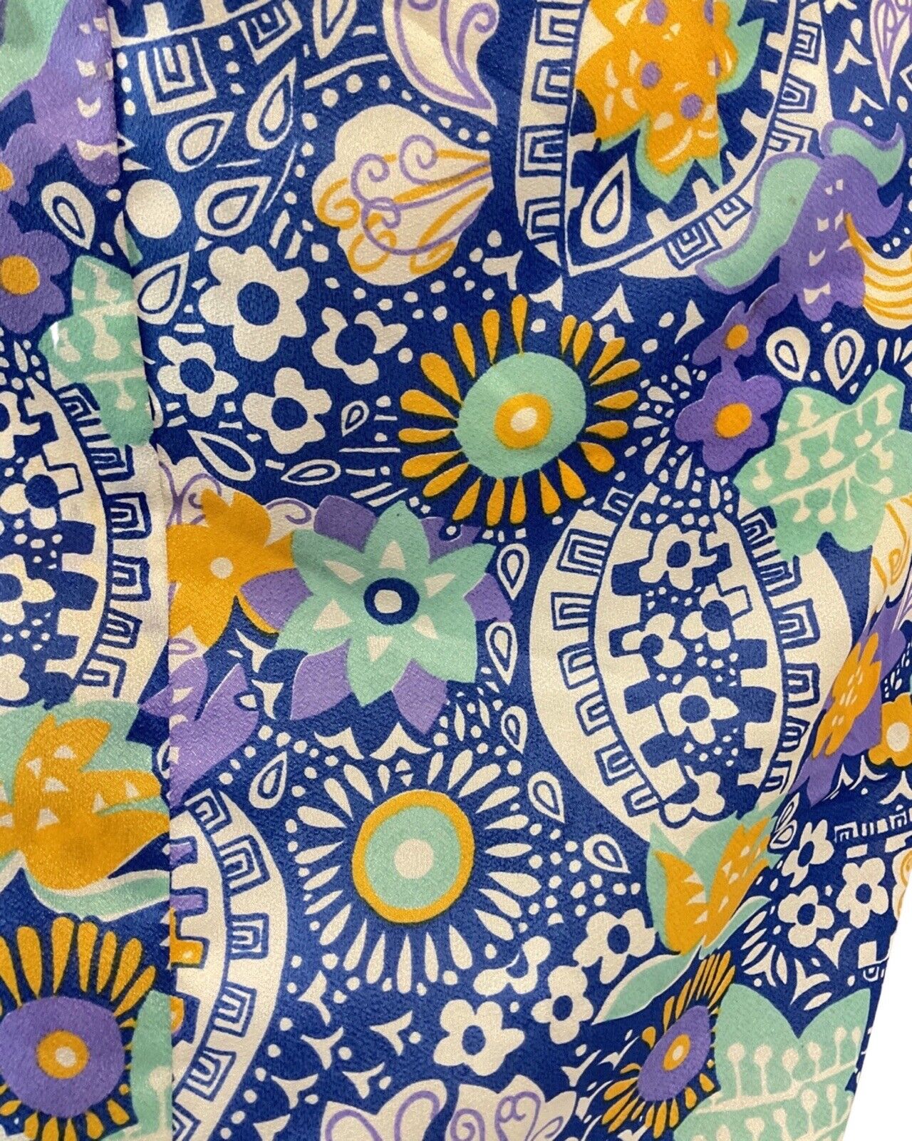 VINTAGE 60s 70s BLUE GREEN WHITE PSYCHEDELIC FLORAL MANDALA SHIRT DRESS 16