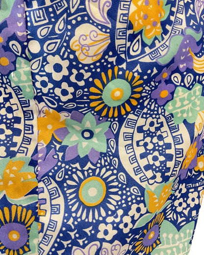 VINTAGE 60s 70s BLUE GREEN WHITE PSYCHEDELIC FLORAL MANDALA SHIRT DRESS 16