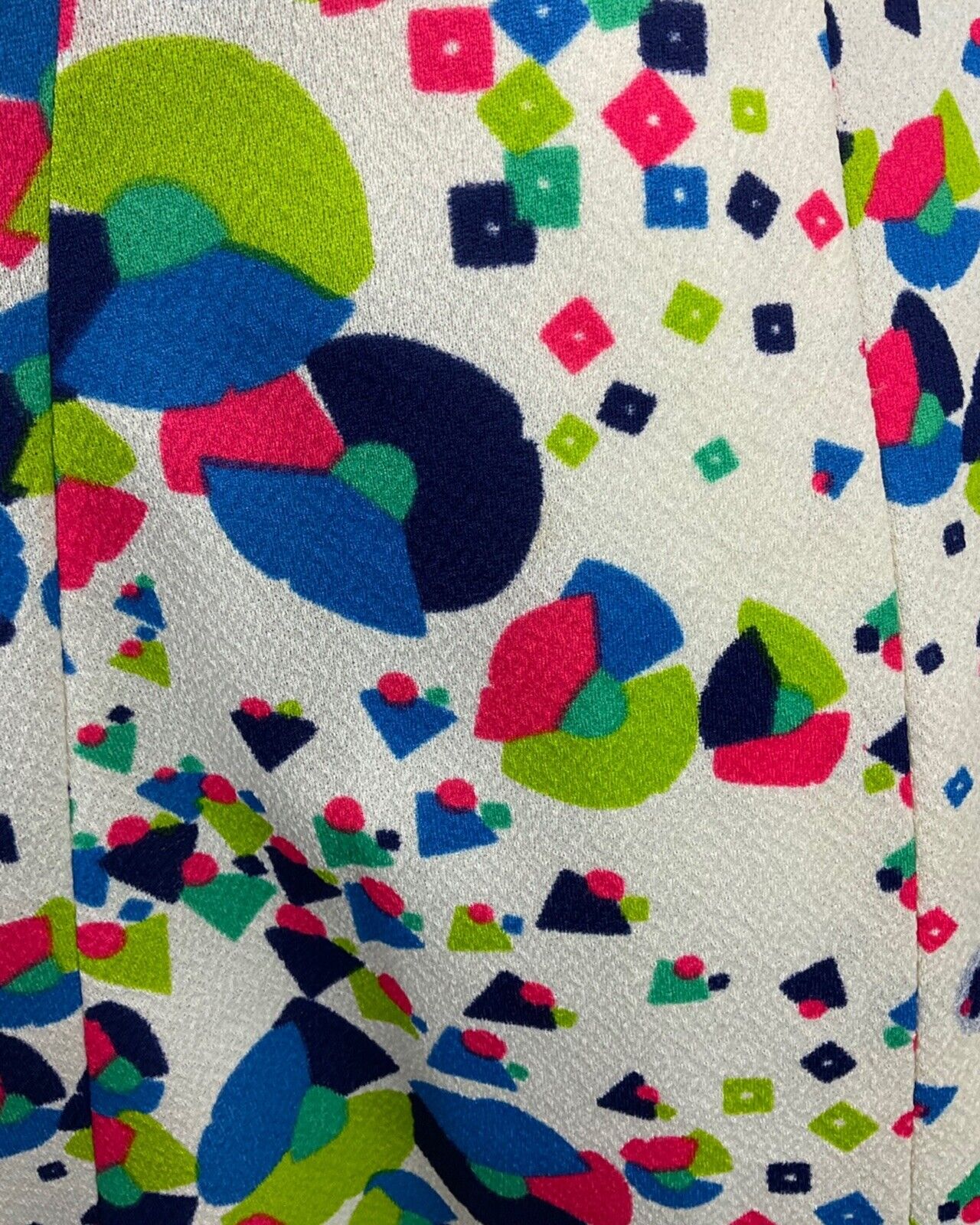 VINTAGE 60s 70s CREAM GREEN PINK GEOMETRIC PSYCHEDELIC SLEEVELESS SWING DRESS 12