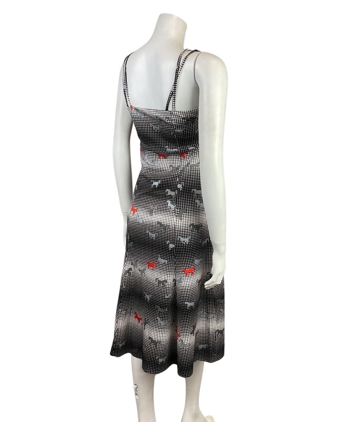 VINTAGE 60s STYLE 90s BLACK WHITE RED HALFTONE DOTTY HORSE STRAPPY SUN DRESS 8