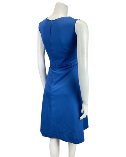 VINTAGE 60s 70s BLUE PINK SILVER EMBROIDERED FLOWER STAR SLEEVELESS MOD DRESS 14