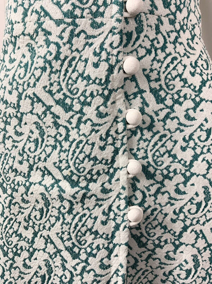 VINTAGE 60s 70s GREEN WHITE PAISLEY FLORAL WRAP DRESS 14