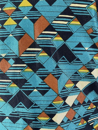 VTG 60s 70s METALLIC BLUE BRONZE CREAM GEOMETRIC CHECKED DAGGER BLOUSE 8 10