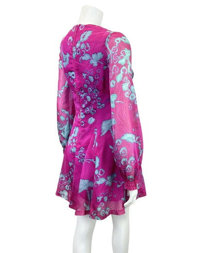VINTAGE 60s 70s PINK BLUE FLORAL MOD SHEER SWING SHORT DRESS 8 10