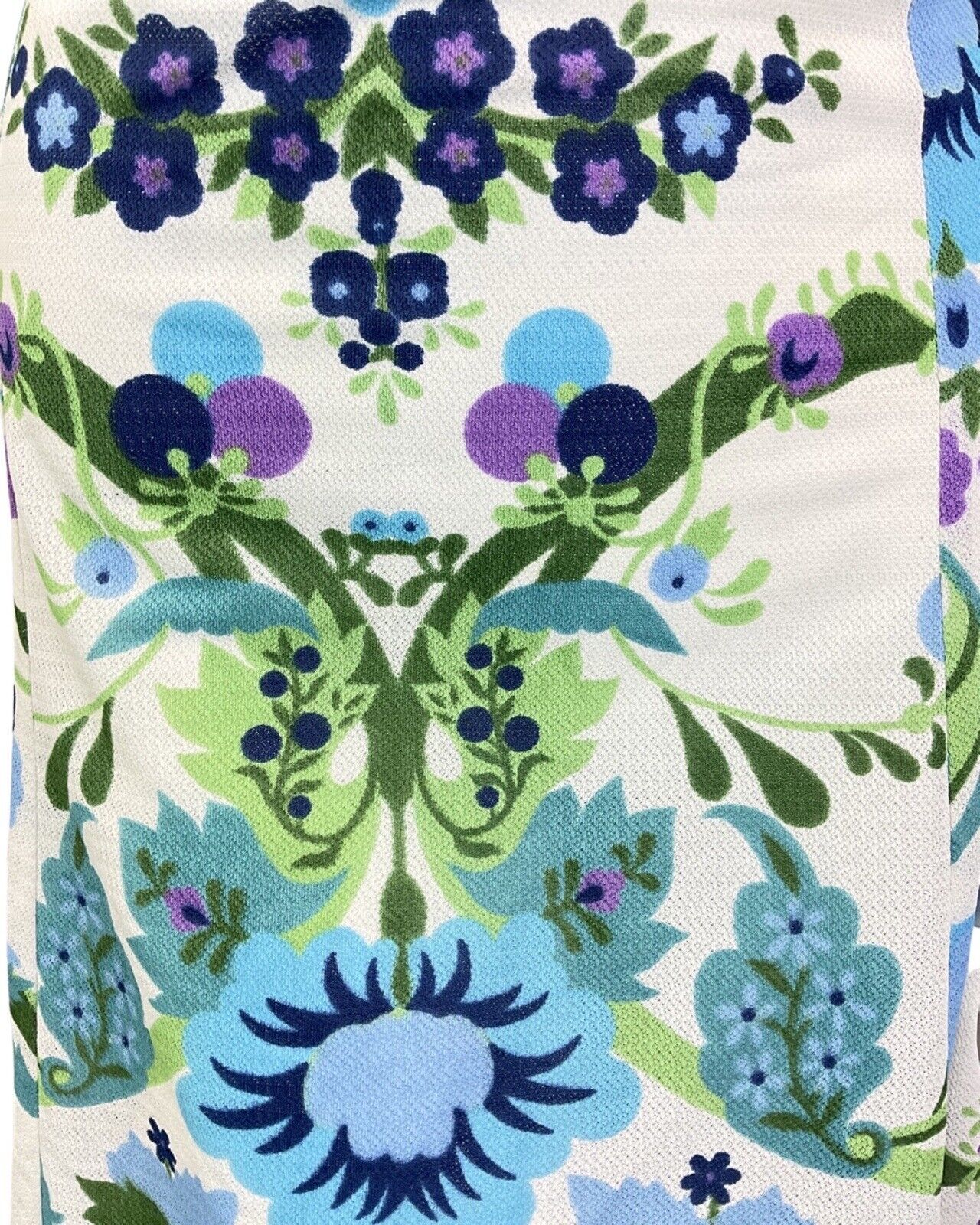 VINTAGE 60s 70s WHITE BLUE GREEN FLORAL LEAFY MOD SUMMER SHORT DRESS 14 16