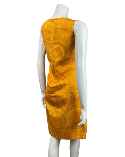 VINTAGE 60s 70s YELLOW ORANGE FLORAL SUNFLOWER SLEEVELESS SHIFT DRESS 10 12