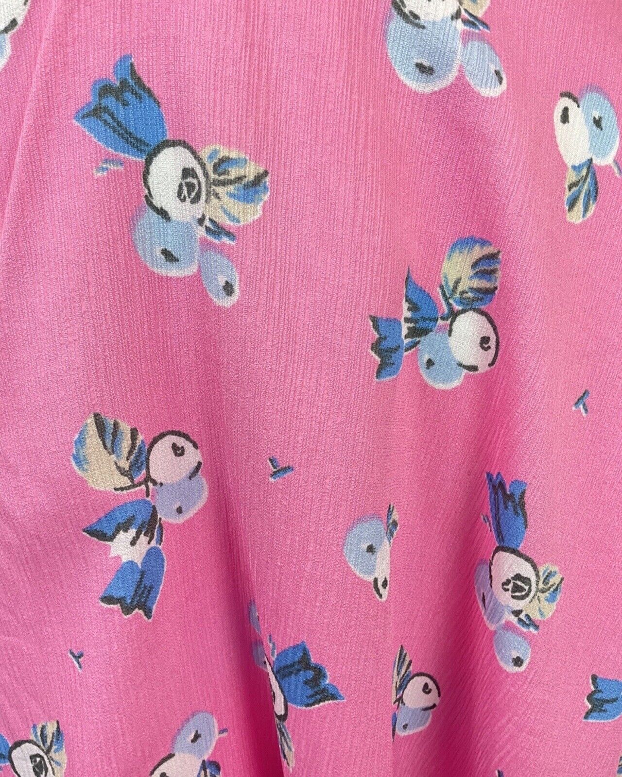 VINTAGE 60s 70s BUBBLEGUM PINK BLUE FLORAL BERRY SWING TEA DRESS 8