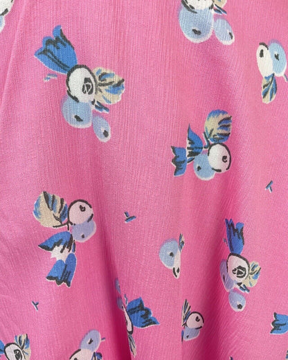 VINTAGE 60s 70s BUBBLEGUM PINK BLUE FLORAL BERRY SWING TEA DRESS 8