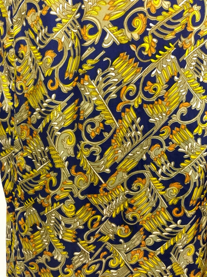 VINTAGE 60s 70s BLUE BEIGE YELLOW ORANGE SWIRL PSYCHEDELIC RUFFLE DRESS 16