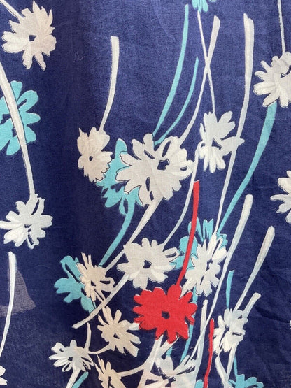 VINTAGE 60s 70s BLUE WHITE RED FLORAL MOD DAGGER COLLAR SHIRT DRESS 8