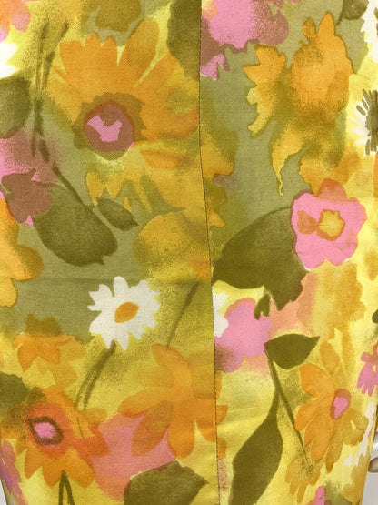VINTAGE 60s 70s PSYCHEDELIC YELLOW GREEN PINK WHITE FLORAL SHIFT DRESS 12 14