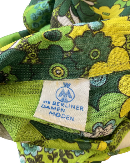 VTG 60s 70s GREEN LIME FOREST FLORAL PSYCHEDELIC DROP WAIST SHIRT DRESS 12 14