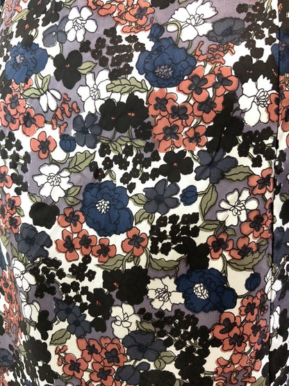 VINTAGE 60s 70s WHITE BLUE BLACK PINK FLORAL DITSY PUSSYBOW SHIFT DRESS 12 14