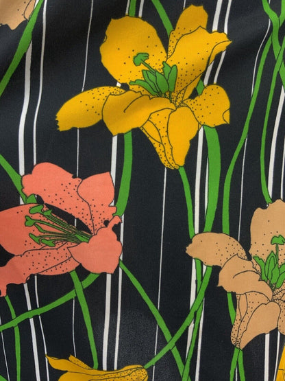 VTG 60s 70s BLACK WHITE YELLOW PEACH STRIPED FLORAL LILY SUMMER SUNDRESS 8 10