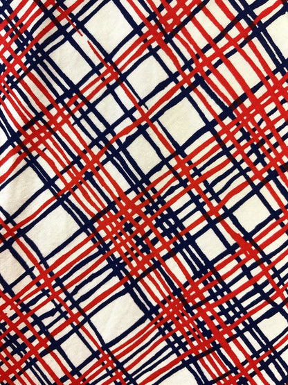 VINTAGE 60s 70s WHITE RED BLUE CHCKED PLAID MOD SLEEVELESS SHIRT DRESS 12 14