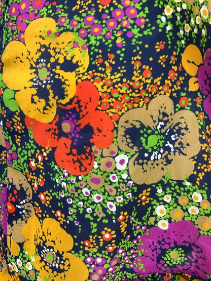 VINTAGE 60s 70s BLUE GREEN YELLOW RED FLORAL PSYCHEDELIC DOTTY SUMMER DRESS 8