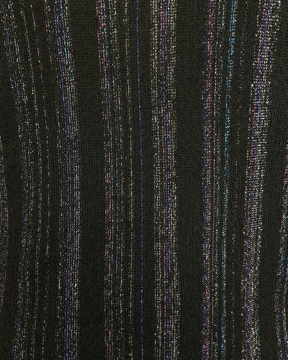 VINTAGE 60s 70s BLACK IRIDESCENT STRIPED ROLL-NECK TURTLENECK KNIT TOP 12 14