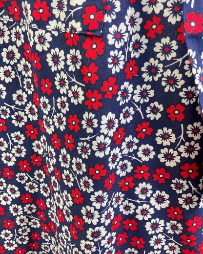 VINTAGE 60s 70s BLUE RED WHITE DAISY FLOWER SLEEVELESS SWING SUMMER DRESS 8