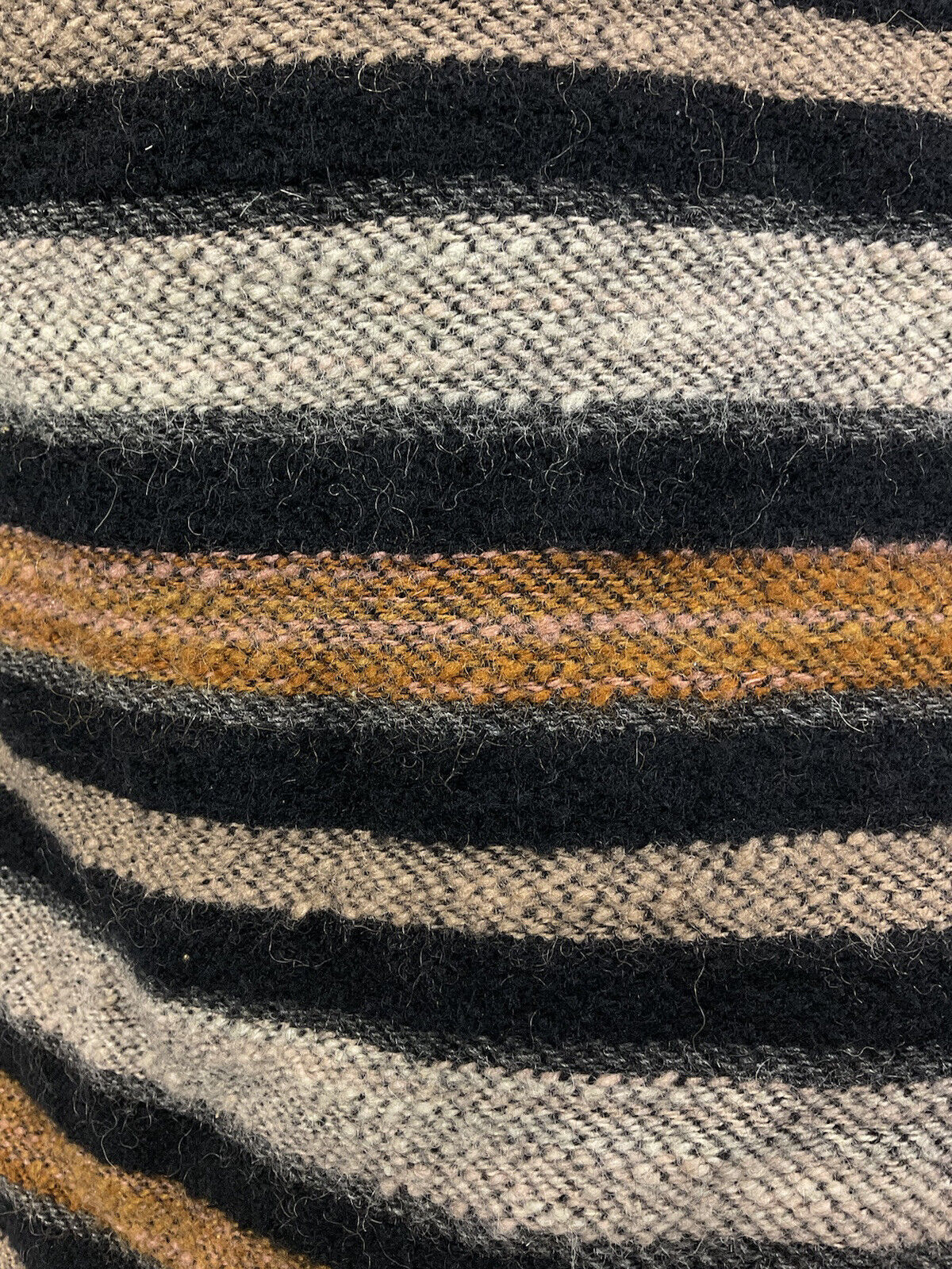 VINTAGE 60s 70s BLACK WHITE ORANGE STRIPED FUR COLLAR MOD WOOL SWING COAT 14 16