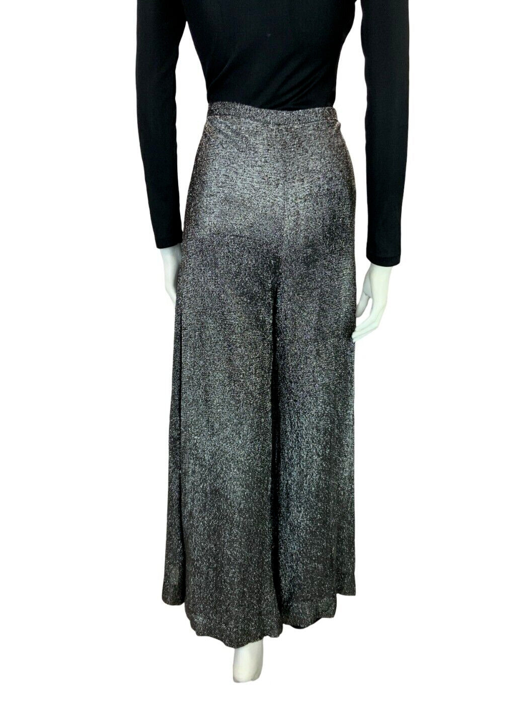 VTG 70S DISCO STUDIO 54 PARTY PALAZZO SILVER LUREX GLITTERY FLARE PANTS SIZE 14