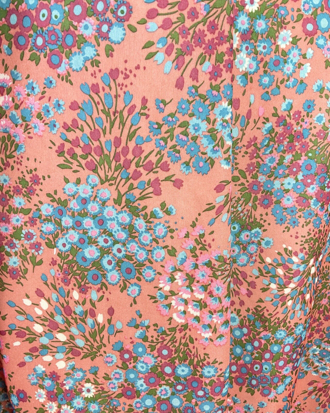 VINTAGE 60s PEACH BLUE PURPLE FLORAL BOUQUET DITSY WING COLLAR TEA DRESS 10 12