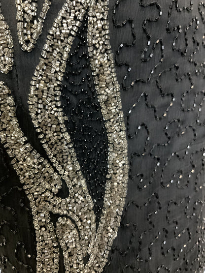 VINTAGE 70s 80s BLACK GREY SILVER BEADED SEQUIN STUDIO 54 GLAM PARTY DRESS 12