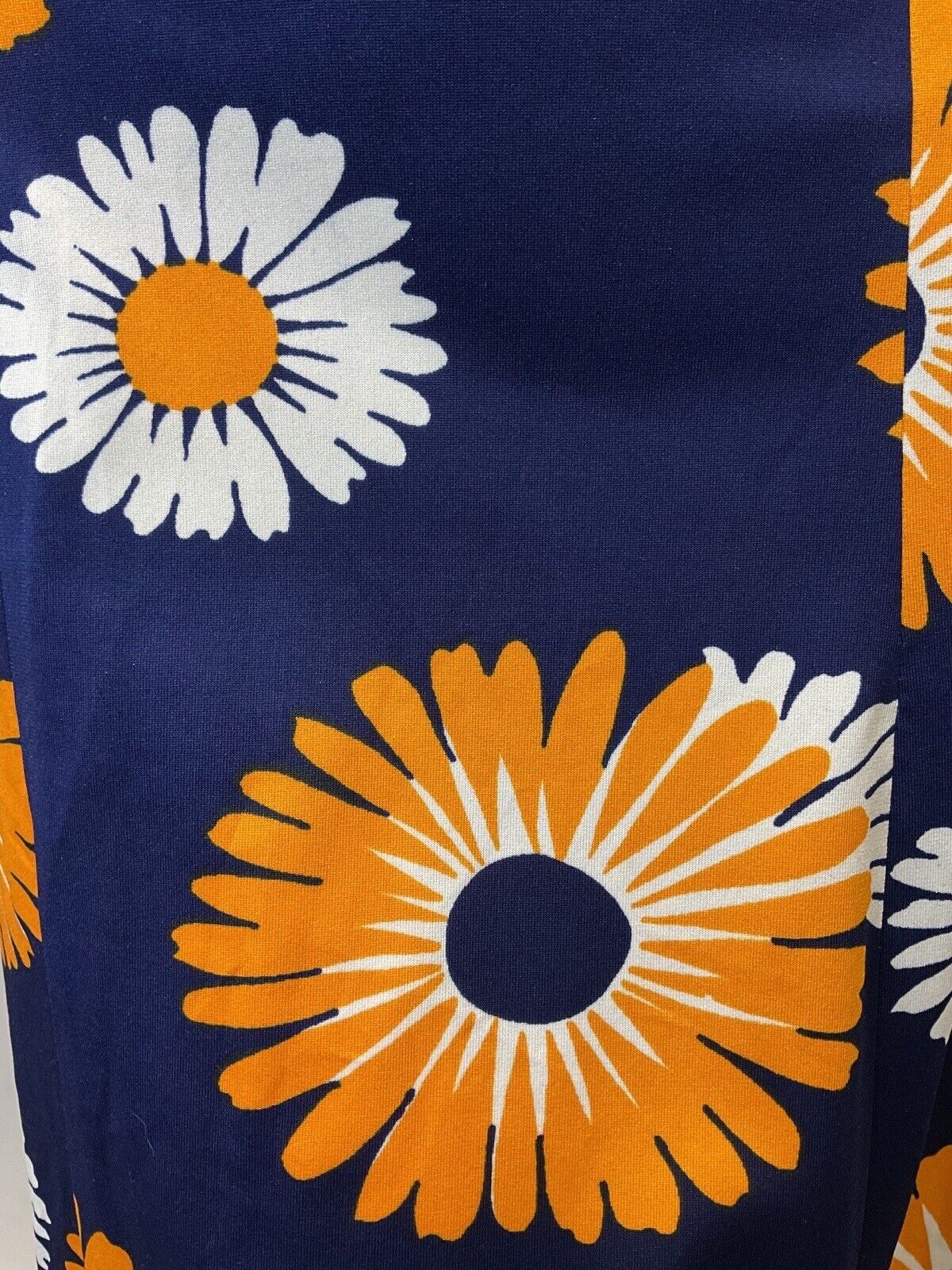 VINTAGE 60s 70s BLUE ORANGE WHITE DAISY FLOWER FLARED SLEEVE MOD DRESS 14 16