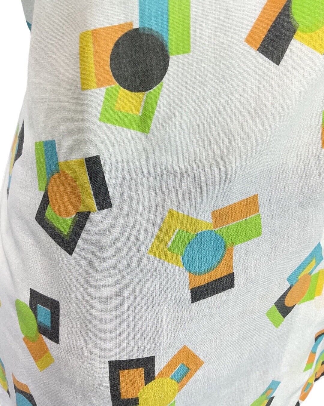 VINTAGE 60s 70s WHITE ORANGE BLUE GEOMETRIC MOD SHORT SLEEVE BLOUSE 12