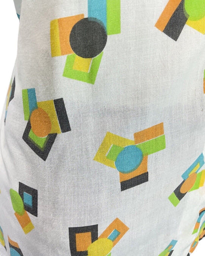 VINTAGE 60s 70s WHITE ORANGE BLUE GEOMETRIC MOD SHORT SLEEVE BLOUSE 12