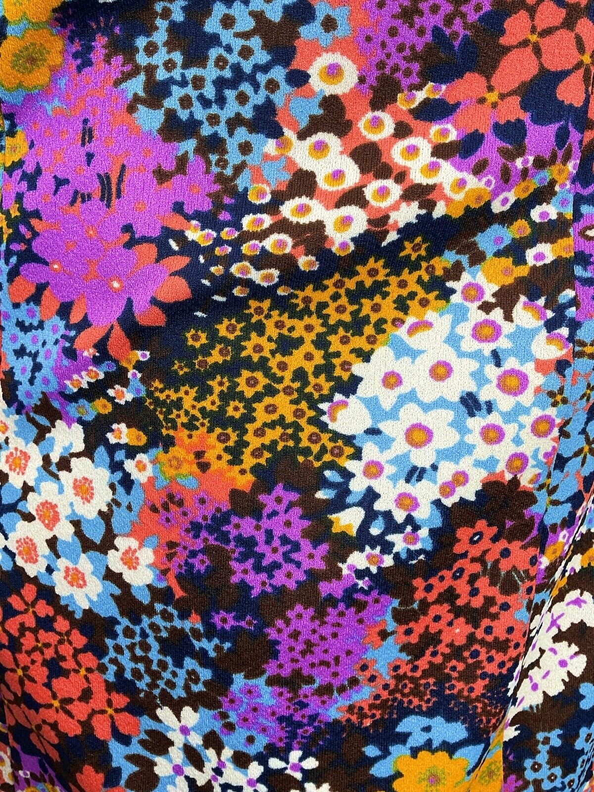 VINTAGE 60s 70s BLUE PURPLE PINK PSYCHEDELIC FLORAL DITSY FITTED DRESS 10 12