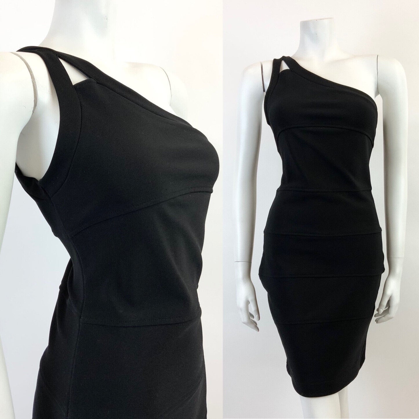 VINTAGE 70s STYLE 90s BLACK ONE SHOULDER WIGGLE PENCIL STUDIO 54 GLAM DRESS 8
