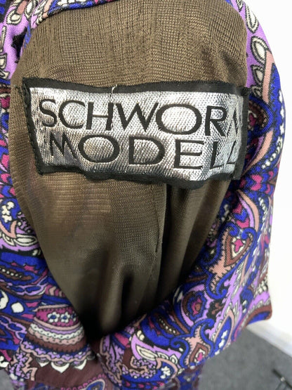 VTG 60s 70s PURPLE BROWN BLUE PSYCHEDELIC FLORAL DAGGER SHIRT DRESS 16 18