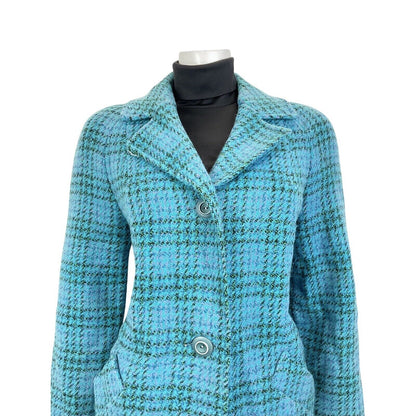 VINTAGE 60s 70s TEAL BLUE PURPLE GREEN PLAID CHECKED MOD WOOL COAT 14