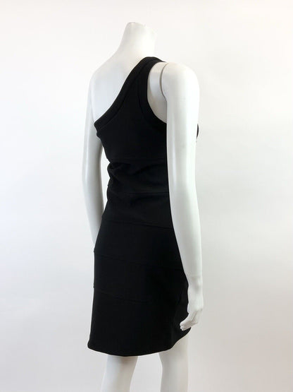 VINTAGE 70s STYLE 90s BLACK ONE SHOULDER WIGGLE PENCIL STUDIO 54 GLAM DRESS 8