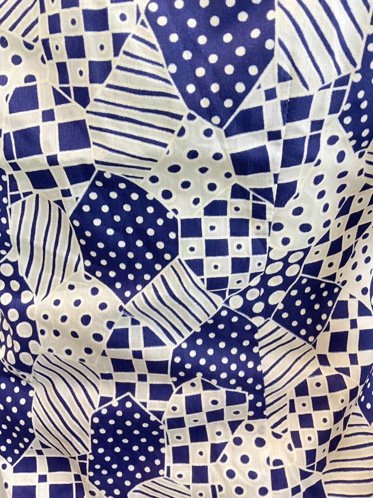 VINTAGE 60s 70s NAVY BLUE WHITE PATCHWORK PSYCHEDELIC MOD DAGGER SHIRT DRESS 10