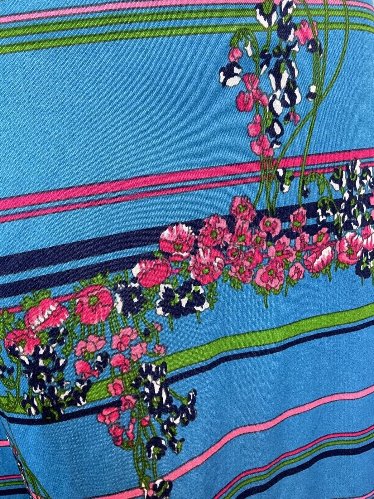 VINTAGE 60s 70s BLUE PINK WHITE FLORAL DAISY STRIPED SUMMER HALTER DRESS 12 14