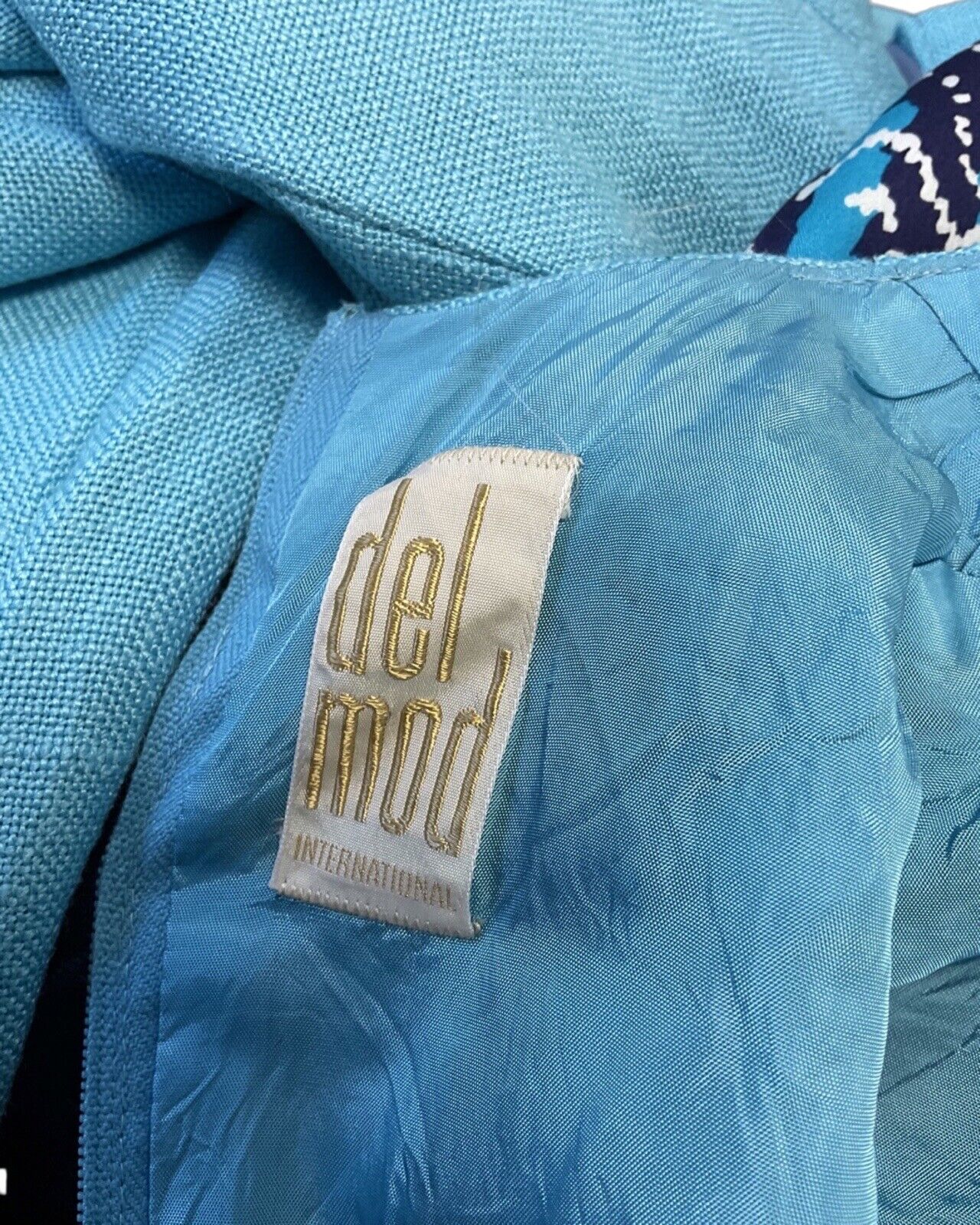 VINTAGE 60s 70s BLUE NAVY WHITE STRIPED ZIG-ZAG MOD BELTED DRESS 10 12