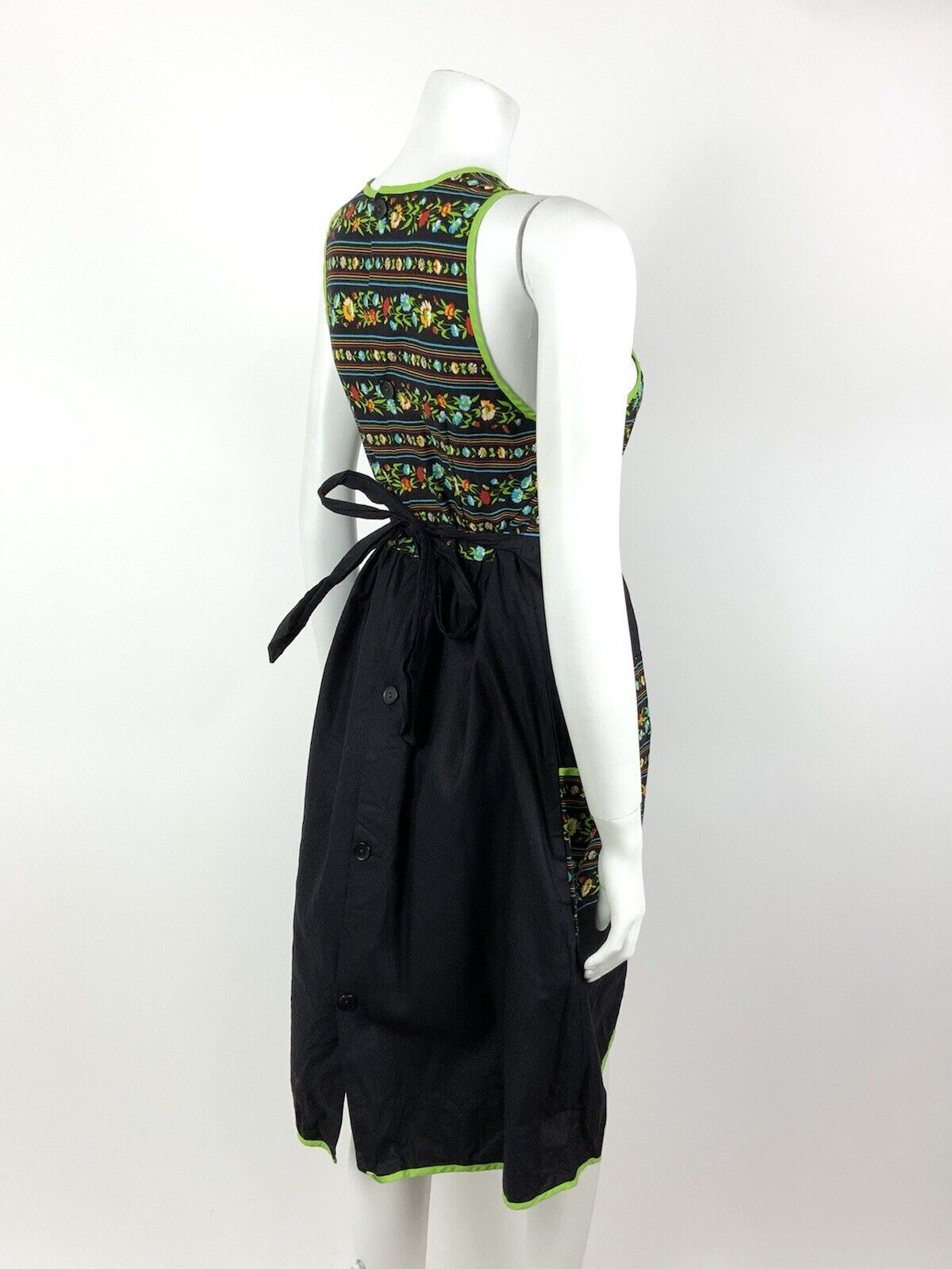 VINTAGE 60s 70s BLACK GREEN RED FLORAL GYPSY STRIPED SLEEVELESS DRESS 8