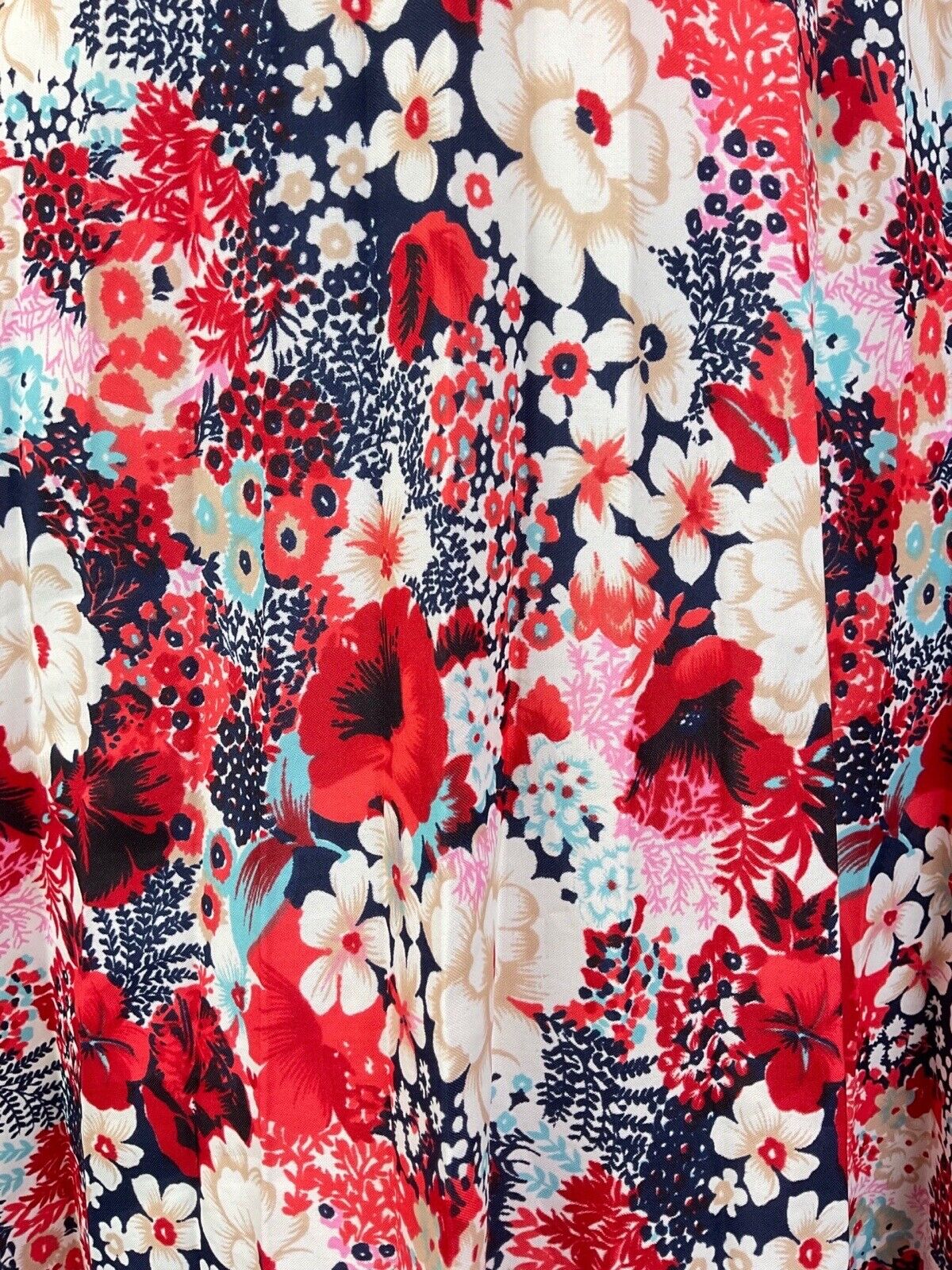 VINTAGE 60s 70s RED BLUE WHITE FLORAL DITSY SLEEVELESS SUMMER SWING DRESS 14